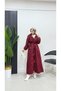 Waist Belt Detailed Long Trench Coat Brc1908 Claret Red - 5