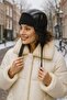 Black Faux Leather Pilot Women's Hat with Headphones