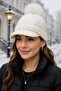Brimmed Ecru Cap Hat with Pompom Ear Cover