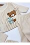 Baby Boy Striped Bear Embroidered 5 Pieces Organic Hospital Release Zibin Set - 6