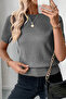 Short Sleeve Crew Neck Stretch Fabric Gray Blouse - 2