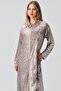 Long Sleeve Zippered Pocket Stretchy Viscose Velvet Dress - 4