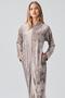 Long Sleeve Zippered Pocket Stretchy Viscose Velvet Dress - 5