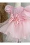 Baby Girl Child Organza Balloon Sleeve Pink Pearled Puffy Birthday Dress - 6
