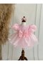 Baby Girl Child Organza Balloon Sleeve Pink Pearled Puffy Birthday Dress - 7
