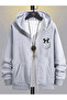 Men's Gray Hooded Zippered Oversize Sweatshirt Jacket Cardigan
