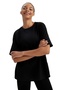 Women's Oversize Wide Cut 100% Cotton Soft Textured Basic Crew Neck Black T-Shirt - 2