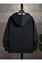Men's Black Hooded Zip-Up Oversized Brushed Inside Printed Sweatshirt Winter School Cardigan - 2