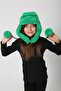 Green Plush Fur Eared Pompom Girl's Beanie Hat - 7