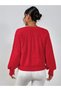 Braided Crew Neck Italian Sleeve Knitwear Red Sweater - 7