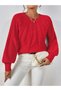 Braided Crew Neck Italian Sleeve Knitwear Red Sweater - 3