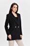 Black Oversize Woven Blazer Jacket - 7