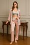 Women's Premium Satin Robe and Pajama Set – Powder Pink, 3-Piece Set with Lace Bralette