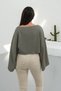 Women's Wide Collar Batwing Sleeve Detail Crop Green Blouse 13988 - 3
