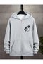 Men's Gray Hooded Zippered Oversize Sweatshirt Winter School Cardigan Hooded Printed