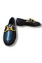 Black Genuine Skin Leather Gold Buckle Women's Loafer - 8