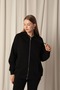 Women's Zippered Hooded Sweatshirt with Cotton Fleece Inside and Kangaroo Pocket Black - 6