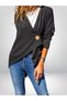 Women's Black Asymmetrical Shawl Collar Button Detailed Loose Cardigan 700-3328264 - 2