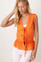 Women's Orange V-Neck Front Tie Skirt Ruffled Blouse Arm-25Y001102 - 2