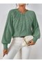 Women's Hair Braided Crew Neck Italian Sleeve Knitwear Mint Sweater - 5