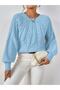 Women's Hair Braided Crew Neck Italian Sleeve Knitwear Baby Blue Sweater - 2