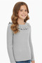 Girl's Gray Ruffled Neck Long Sleeve Knitwear Blouse