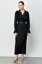 Modailgi Back Pleated تنورة طويلة كلاسيكية باللون الأسود - 4