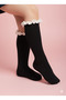 Girl's Knee-High Socks Cotton Ribbed Lace Scented Breathable Anti-Sweat Single Black