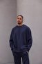 Men's Oversize Tracksuit Set Basic Navy Blue – Crew Neck, Elasticated Legs, 3 Thread Fleece - 5