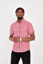 Short Sleeve Plaid 100% Cotton. Flam Linen Textured Slim Fit Men's Shirt - 2