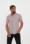Short Sleeve Plaid 100% Cotton. Flam Linen Textured Slim Fit Men's Shirt