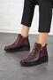 Vande front pleated zippered women's genuine leather boots burgundy skin - 4