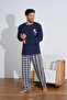 Combed Cotton Single Jersey (Thin) Checked Long Sleeve Men's Pajama Set - 4