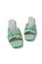 Genuine Leather Buckle Block Heeled Slippers - 2