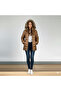 Women's Hooded Fur Coat with Front Zipper