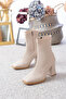 Women's Beige Skin High Heel Boots - 4