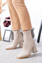 Women's Beige Skin High Heel Boots - 2