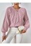 Cable-Knit Crew Neck Italian Sleeve Knit Powder Pink Sweater - 5