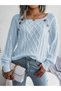 Women's Boat Neck Hair Knit Patterned Button Detailed Baby Blue Knitwear Sweater