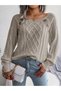 Women's Boat Neck Hair Braid Patterned Button Detailed Stone Knitwear Sweater