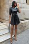 Balloon Sleeve and Belted Leather Dress 2921 R10-F-K3 - 3