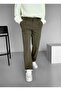 Men's regular fit pleated elastic waist fabric trousers khaki - 4