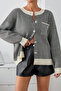 Women's Black and White Striped Buttoned Knitwear Cardigan - 3