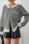Women's Black and White Striped Buttoned Knitwear Cardigan - 2