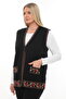 Black Rose Embroidered Winter Thick Buttoned Pocketed Knitwear Mother's Vest - 2