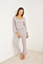 Pink Gray Brushed Soft Ribbed Camisole Lace Pajama Set25226011 - 2