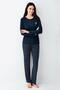 Women's Navy Blue Buttoned Pajama Set, Bottom Pajama with Pockets and Pattern, 50% Cotton 50% Modal - 2