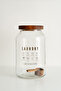 Glass Storage Jar / Detergent Dispenser / Storage (4000 ml) with Acacia Lid & Measuring Spoon
