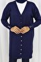 Buttoned Long Mercerized Cardigan N3176 Navy Blue - 3