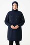 Women's Navy Blue Colorful Embroidery Detailed Hijab Sweat Tunic - Comfortable Oversize Fit - 2